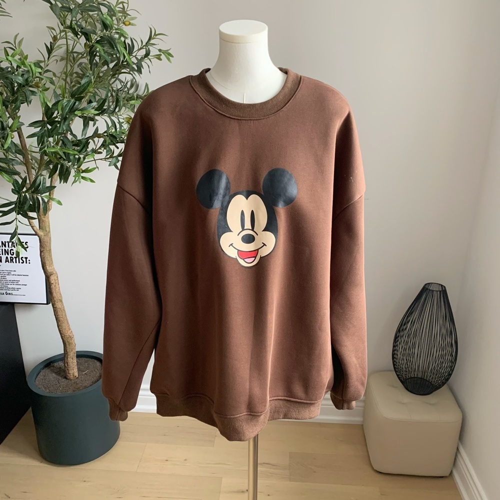 Oversized Mickey Brown Sweatshirt Long Fit Streetwear